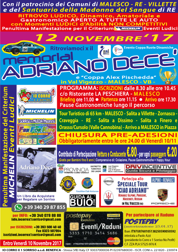 Memorial Adriano Dece’ per la solidarietà